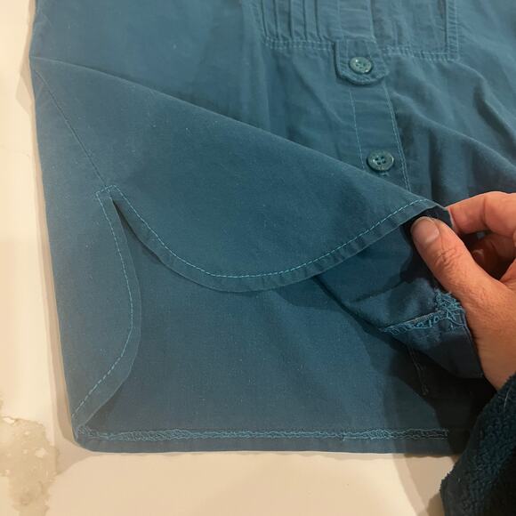 Vtg Patty Woodard 100% cotton button front shirt teal blue small puff sleeve - Picture 10 of 11